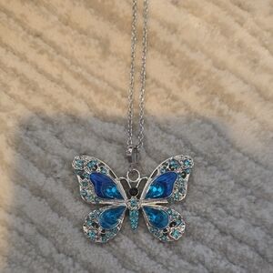 Elegant Blue Butterfly Pendant Necklace